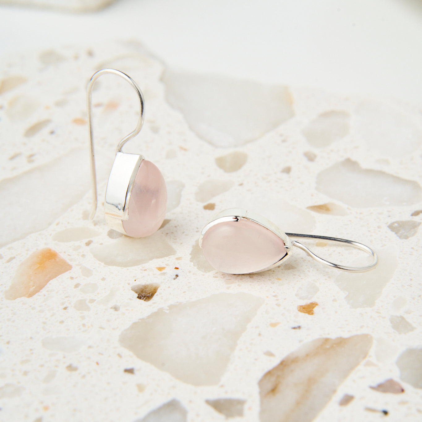 Brincos Gota Quartzo Rosa