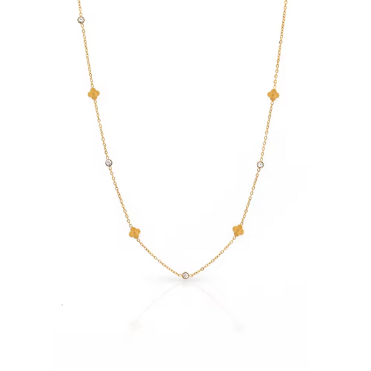 Colar Trevos Raiados e Zircónias