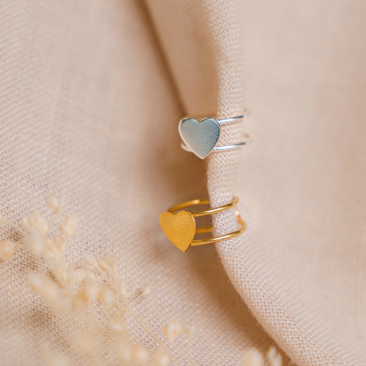 Earcuff Coração Duas Linhas