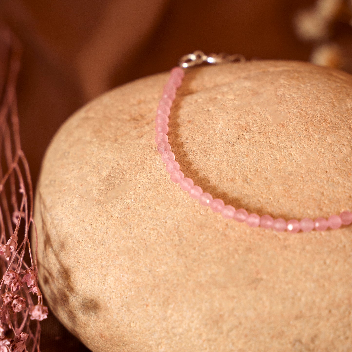 Pulseira Love Quartzo Rosa Lapidado