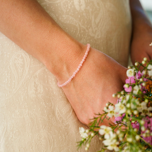 Pulseira Love Quartzo Rosa Lapidado