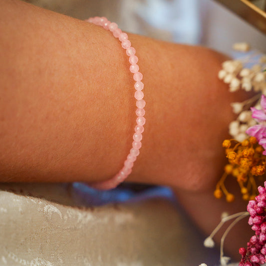 Pulseira Love Quartzo Rosa Lapidado
