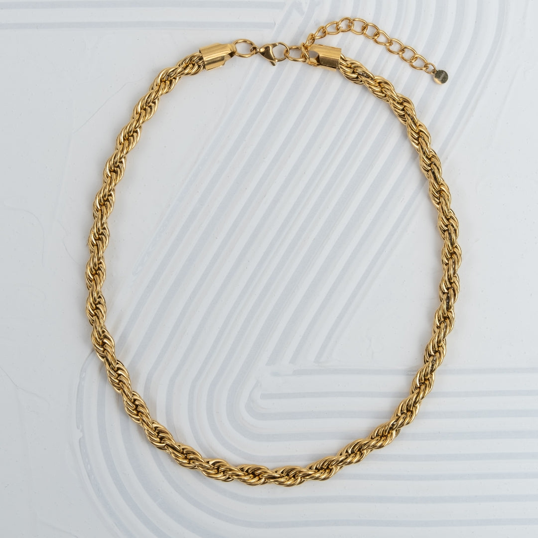 Colar Thick Rope em aço inoxidável dourado corrente entrançada grossa coleção Fuse joalharia urbana de luxo.