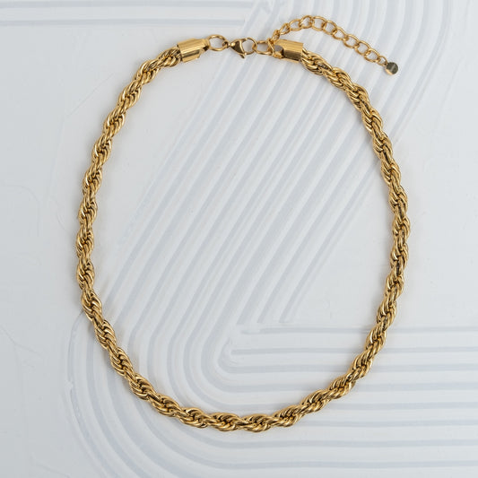 Colar Thick Rope em aço inoxidável dourado corrente entrançada grossa coleção Fuse joalharia urbana de luxo.