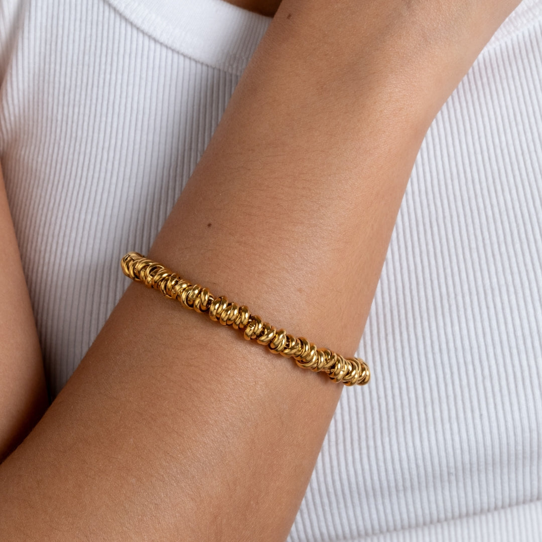 Pulseira Lumi bicolor e dourada em aço inoxidável elos amendoados coleção Fuse resistente à água.