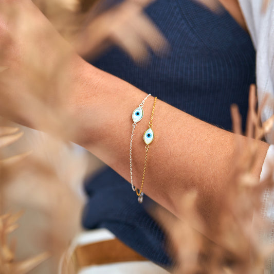 Pulseira Olho Turco Oval em Madrepérola